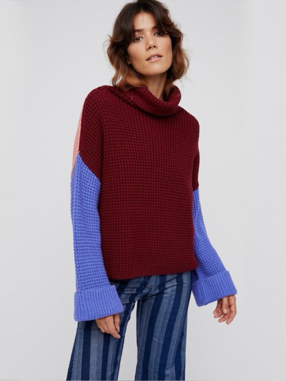 Free People Party City Oversized Chunky Knit Colorblock Sweater
